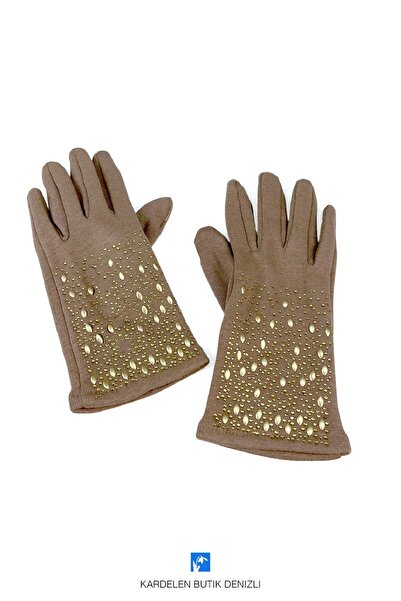 Kardelen Butik Denizli Mănuși de damă decorate cu pietre și miflon în interior