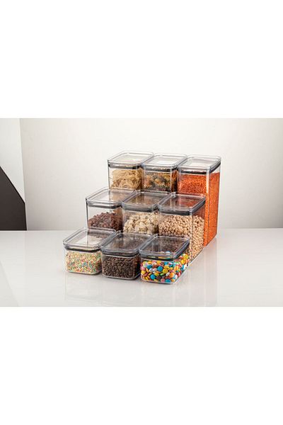 Nesto Home Set of 9 Rectangular Food Storage Container with Silicone Gasket 1000-2100-3100 ml