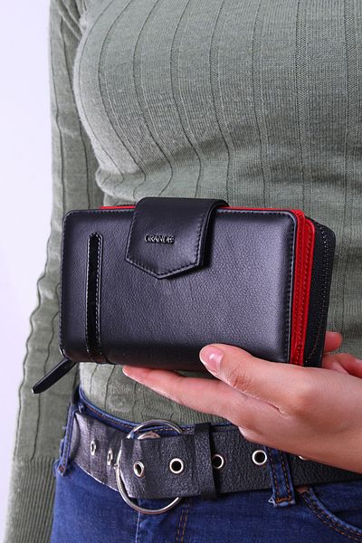Grande 2716 genuine leather women's wallet card holder multi-compartment medium size BLACK