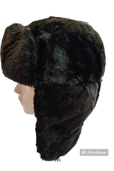BTL STORE Pălărie de iarnă din pluș de blană Pilot Ushanka Unisex Black Ear Concealer snap-on