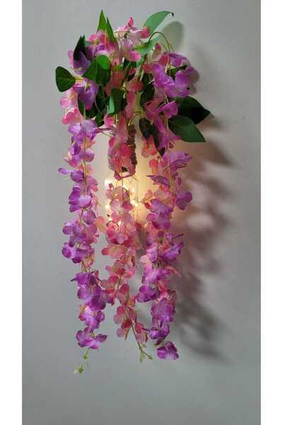 La bella bazar Led Işıklı Mantar Tıpalı Cam Şişe, Yapay Çiçek Askılı Masa Ve Gece Lambası Ev Dekoru