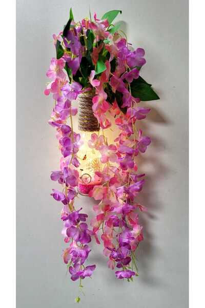 La bella bazar Led Işıklı Mantar Tıpalı Cam Şişe, Yapay Çiçek Askılı Masa Ve Gece Lambası Ev Dekoru