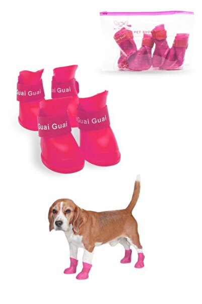 MUJGAN Silikon Su Geçirmez Kedi Köpek Ayakkabısı Pembe L Beden