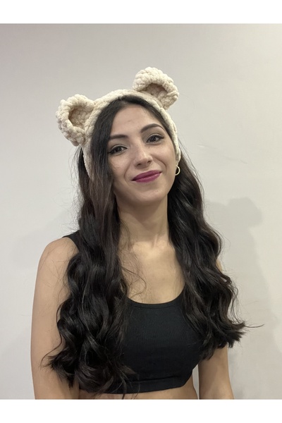 AidaAstrid Kedi ve Ayı Kulaklı Puffy Örgüsü Kışlık Bere Bandana