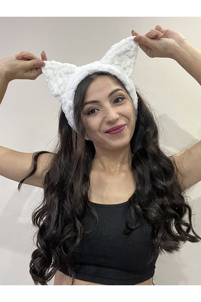 AidaAstrid Puffy Knitted Winter Beanie Bandana with Cat and Bear Ears
