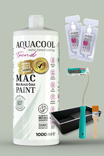 Aquacool Trend Akrilik Hobi Boyama Seti 1000 ml, 2 Adet Katalizör, Kadife Rulo 10 Cm, Boyacı Tavası, İpek Fırça
