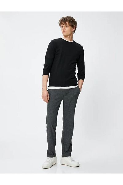 Koton 4wam40003hw Herren-Canvas-Hose, schwarz kariert