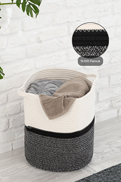 Meleni Home Pamuk Halat Kulplu Çamaşır Sepeti - Çok Amaçlı Hasır Banyo Düzenl...