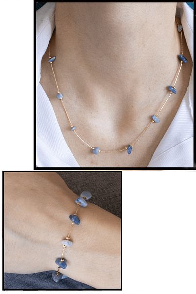Tesbih Atölyesi Certified Angelite - Natural Stone Necklace Bracelet Set with Angelite Stone - Angel Stone