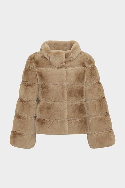 Açelya Okcu Premium Stand Collar Women's Rex Faux Fur Jacket