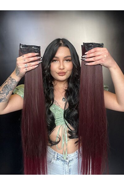 Suzan Peruk Düz 8 Parça Çıt Çıt - Koyu Kızıl