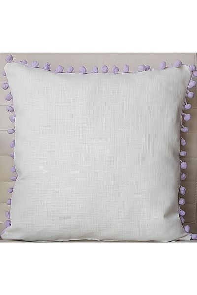 Fabric by Gülçin Βαμβακερή Ακατέργαστη Λιλά Πομπομ Κρεμ Μαξιλαροθήκη