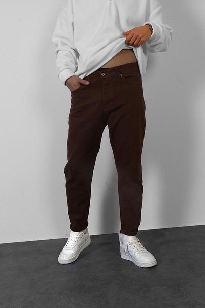 Slatra Men's Dark Brown Boyfriend Pattern Jean