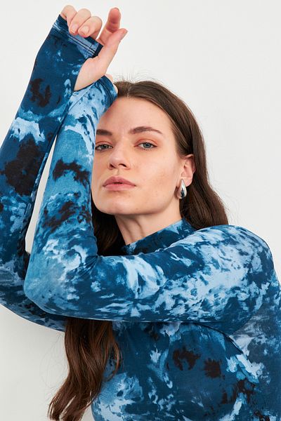 Hür Body de damă albastru noapte cu model boem cu detaliu pentru degete