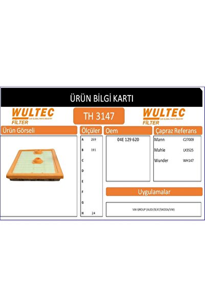 Wultec Lx3525 Air Filter (Audi: A3 1.2tfsi 1.4tfsi 12-/ Seat Leon 1.2tfsi 04e129620 (wf783887)