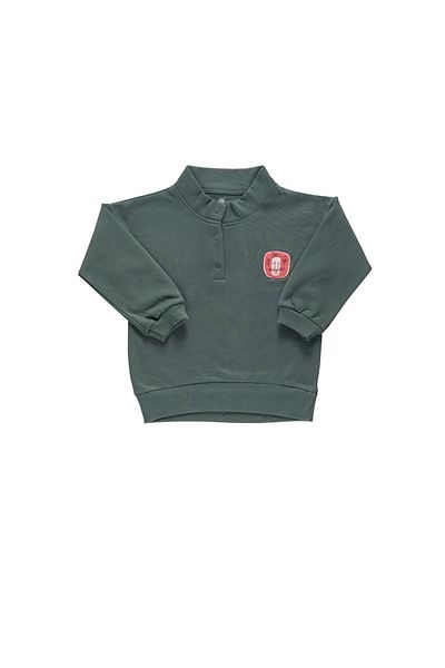 Little Yucca Deep Green "Mountain" Organic Cotton Stand Collar Sweatshirt