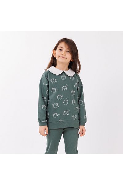 Little Yucca Organic Cotton "Baby" Collared Sweatshirt - Deep Green
