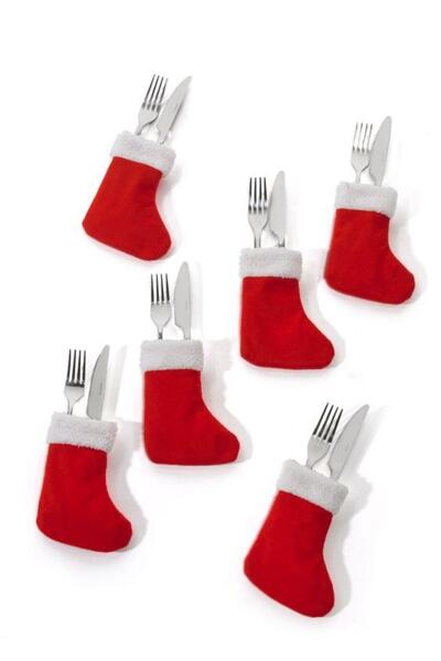 Bc Home 6'lı Yılbaşı Temalı Patik Şekilli Çatal, Kaşık , Bıçak Kılıfı Servisl...