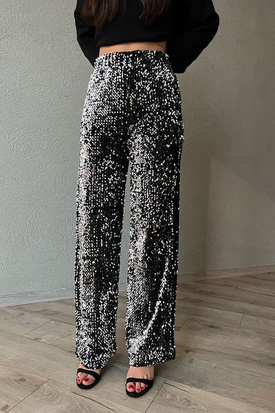 Seda Yalçın Atelier Silver Sequin Elastic Waist Lined Trousers