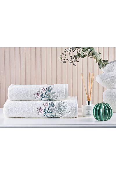 Marie Claire Paris Micro Orchide 2-Piece Towel Set Off White