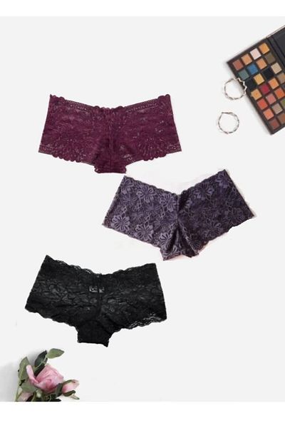 GECKO COLLECTION Gecko Lacy 3-Piece Women's Fancy Panties Set - Shorts Boxer