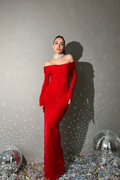 Seda Yalçın Atelier Red Collar Detailed Gathered Dress