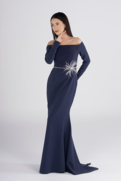 PEARL Balık Model Lacivert Straplez Abiye Elbise - El İşleme Kemerli Nikah ve...