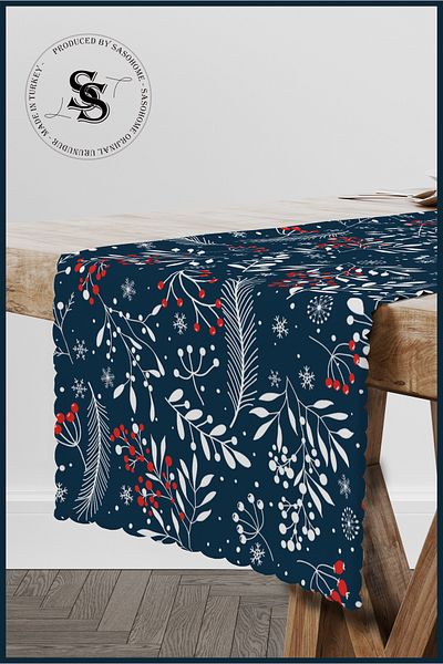 SasoHome Țesătură de catifea de calitate cu model de merișor, păducel și căprioare 45x140 cm Decorativ - Runner cadou