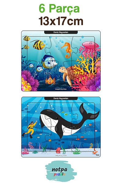 kutuTR Notpa Explorer Kids Sea Animals Space Series Puzzle Set 6 Pieces 13x17 Colorful Set of 3 3x-304