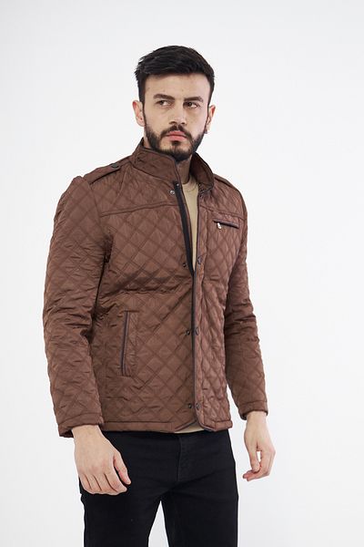 S&V TEKSTİL Men's Brown Patterned Quilted Coat Parka