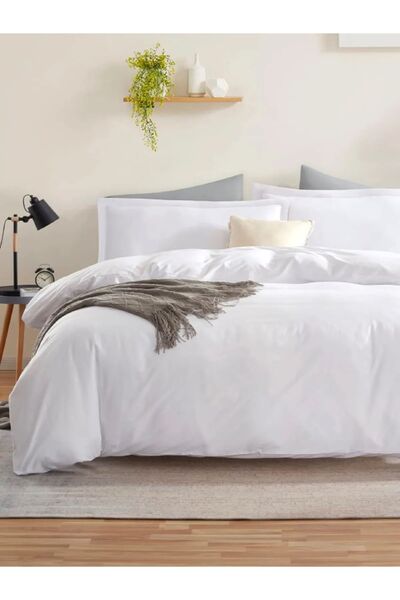EIFIN Cotton Duvet Cover Set with Double Sheet 100% Cotton Ranforce WHITE
