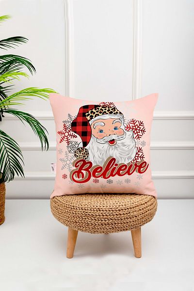 menesahome Menesa Home Christmas Themed Pink Colored Santa Claus Patterned Digital Printed Throw Pillow Cover