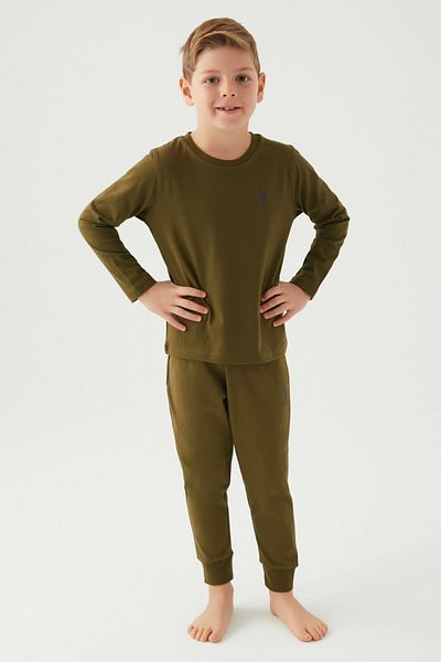 U.S. Polo Assn. Costum de pijama cu mânecă lungă kaki pentru băiat