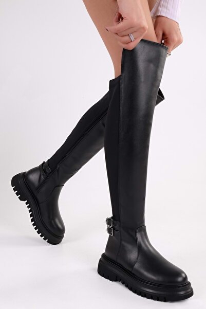 Shoeberry Dámské elastické boty Jaffa Black s tlustou podrážkou