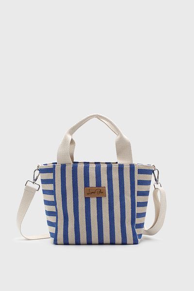 LUNABLU Mini geantă tote de in cu dungi pentru femei