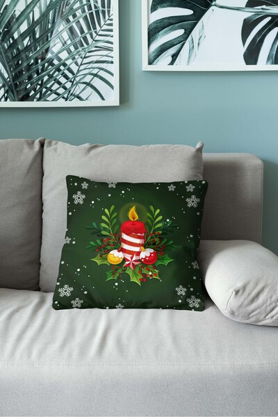 menesahome Husă de pernă cu model de lumânare roșie, cu tematică de Anul Nou ...