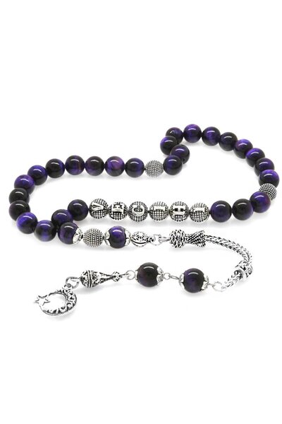 EbruHome مسبحة صلاة من الحجر الطبيعي ذات عين النمر الأرجوانية المقاومة للتشويه