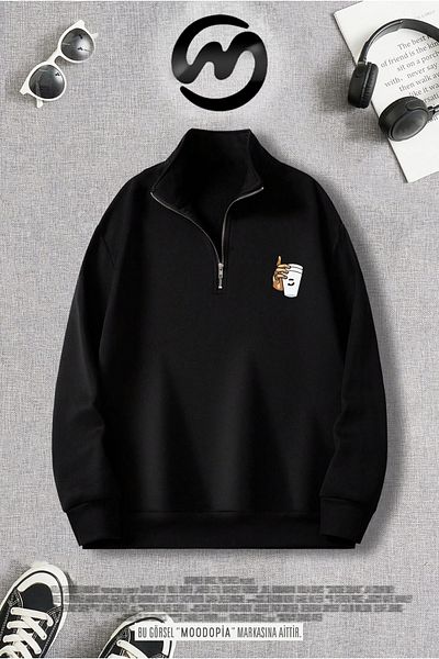 Moodopia Half Zipper Glass Printed Sweatshirt