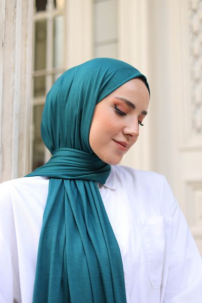 shalby Şal din bumbac pieptănat Hijab Albastru petrol