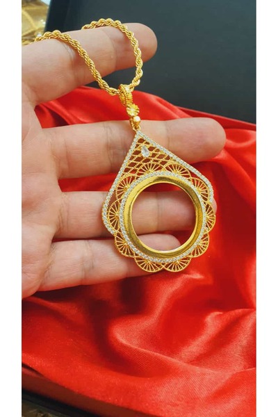 barisiva gold 22 AYAR ALTIN KAPLAMA TAM ALTIN TAKILAN ZİRKON TAŞLI 60 CM HALA...