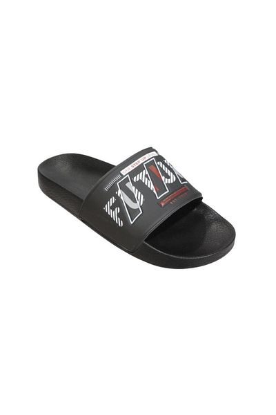 GEZER Men's Black Garden Pool Beach Slippers with Writing on it