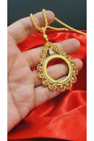 barisiva gold 22 AYAR ALTIN KAPLAMA TAM ALTIN TAKILAN ZİRKON TAŞLI 60 CM HALA...