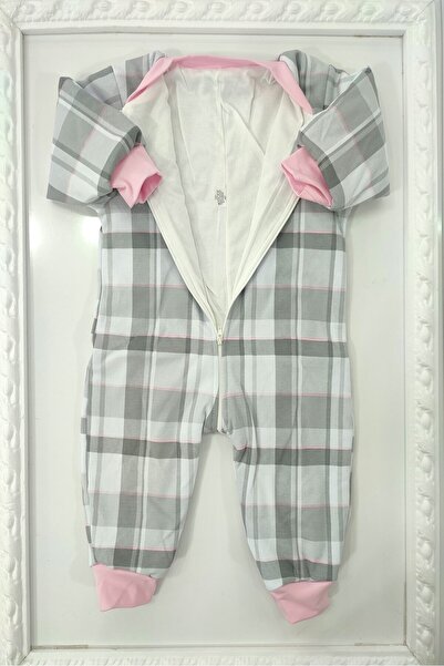 dubi baby Pembe Renk Elyaf Dolgulu Çizgili Kareli Desenli Çoçuk Uyku Tulumu