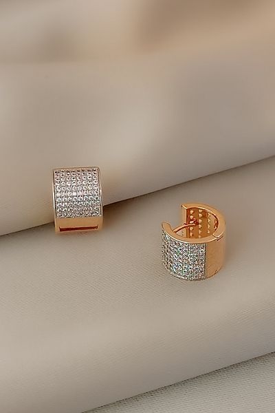 COSİTA Rose Minimal Decorated Zircon Stone Thick Hoop Modern Design Dress Night Daily Clip Earrings