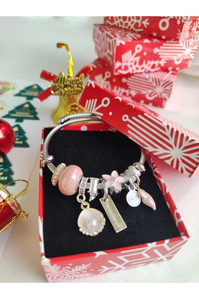 CLARİS New Year's New Year's Gift Pearl Istiridye Charm Steel Bracelet with Special New Year's Box