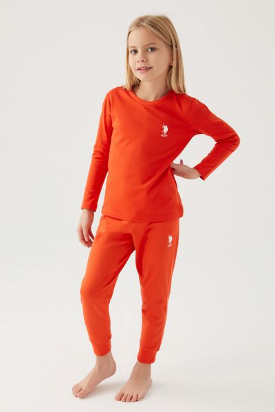 U.S. Polo Assn. Set de pijamale portocalii cu mânecă lungă pentru fete