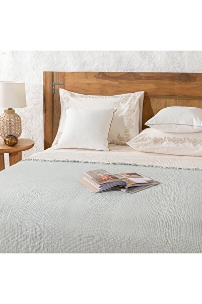 QUI TUTTO HOME LIVING 200x220 Cm Çift Kişilik %100 Pamuk Müslin Yeşil Yatak Örtüsü