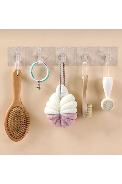 Kitchen Pembelia 5'li Şeffaf Süper Yapışkan Askı Banyo, Mutfak Düzenleyici Askı