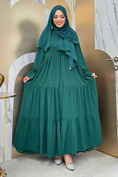 Bym Fashion Σετ βραδινό φόρεμα με ελαστικό μανίκι λουκ 3859 Emerald