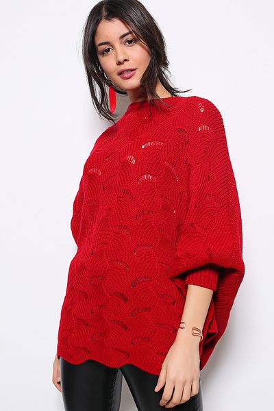 AVORWE Jacquard Knit Crew Neck Knitwear Poncho Sweater